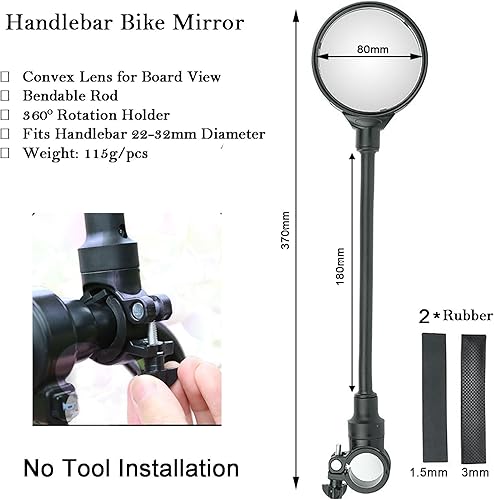 Miniatura 4 de Espejo de bicicleta, espejos de bicicleta para manillares con lente convexa de rotación 360, espejo retrovisor seguro para bicicleta