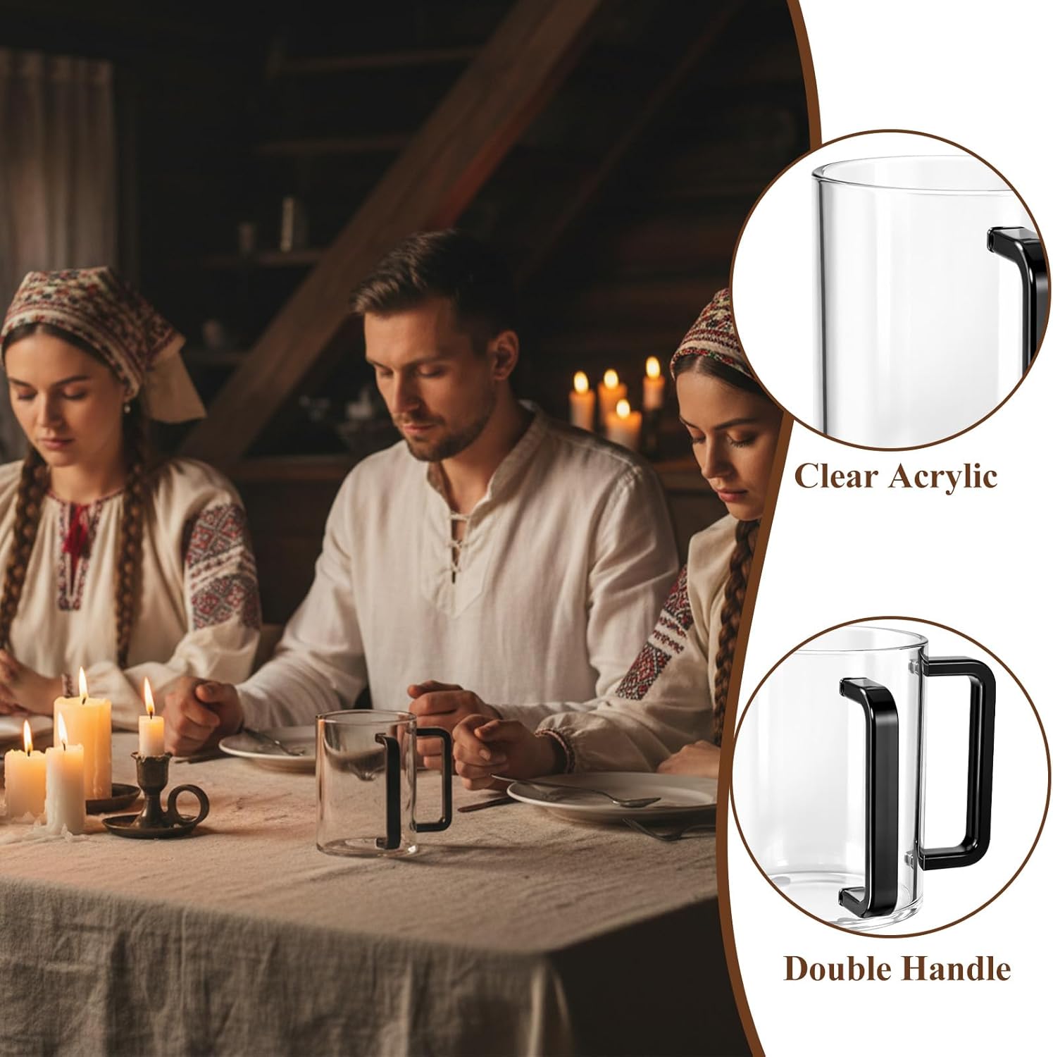 2 Pcs Judaica Hand Washing Cup with Dual Handles 5" Acrylic Clear Negel Vasser Hand Washing Cup for Jewish Ritual Netilat Yadayim Holiday Gifts (Black Handle)