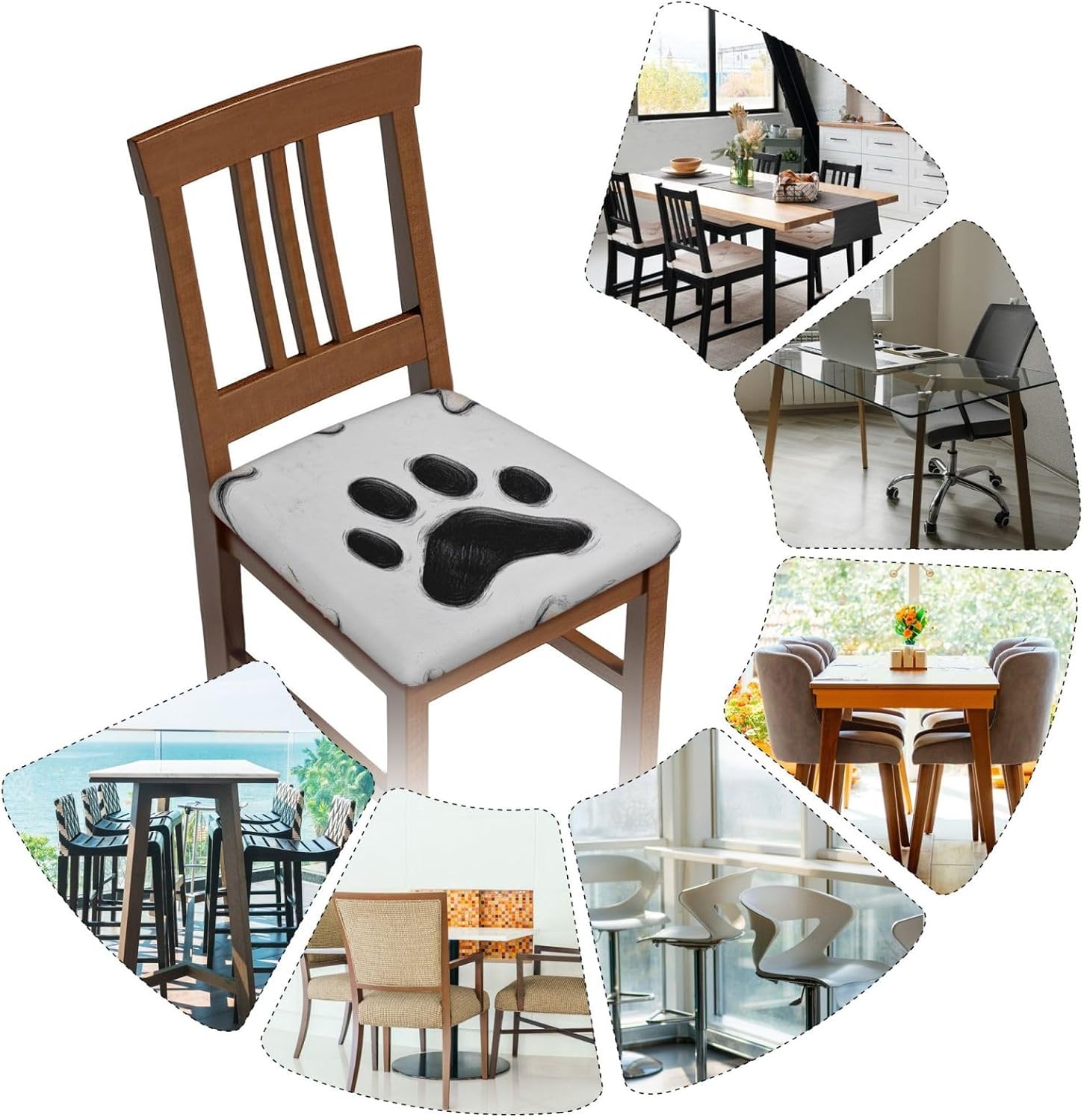 Bone and paw Print Print Square Cushion Covers 6 Pcs Set Elastic Non-Slip Seat Cushion Slipcovers Pet Furniture Protectors for Chair, Sofa