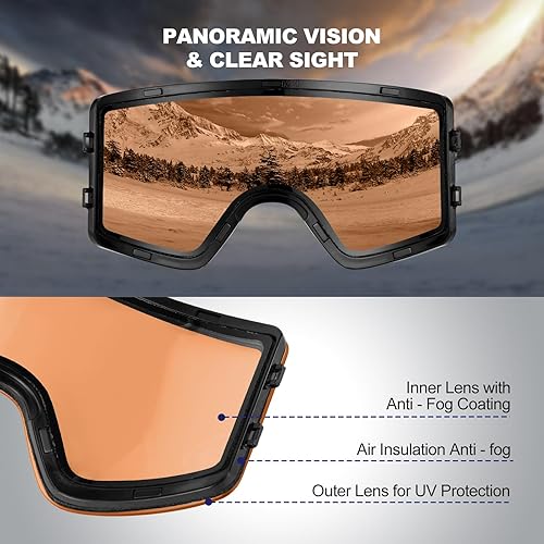 Miniatura 6 de Odoland Gafas de esquí con lente desmontable sin marco, antivaho, con 100% de protección contra rayos ultravioletas gafas de esquí para nieve