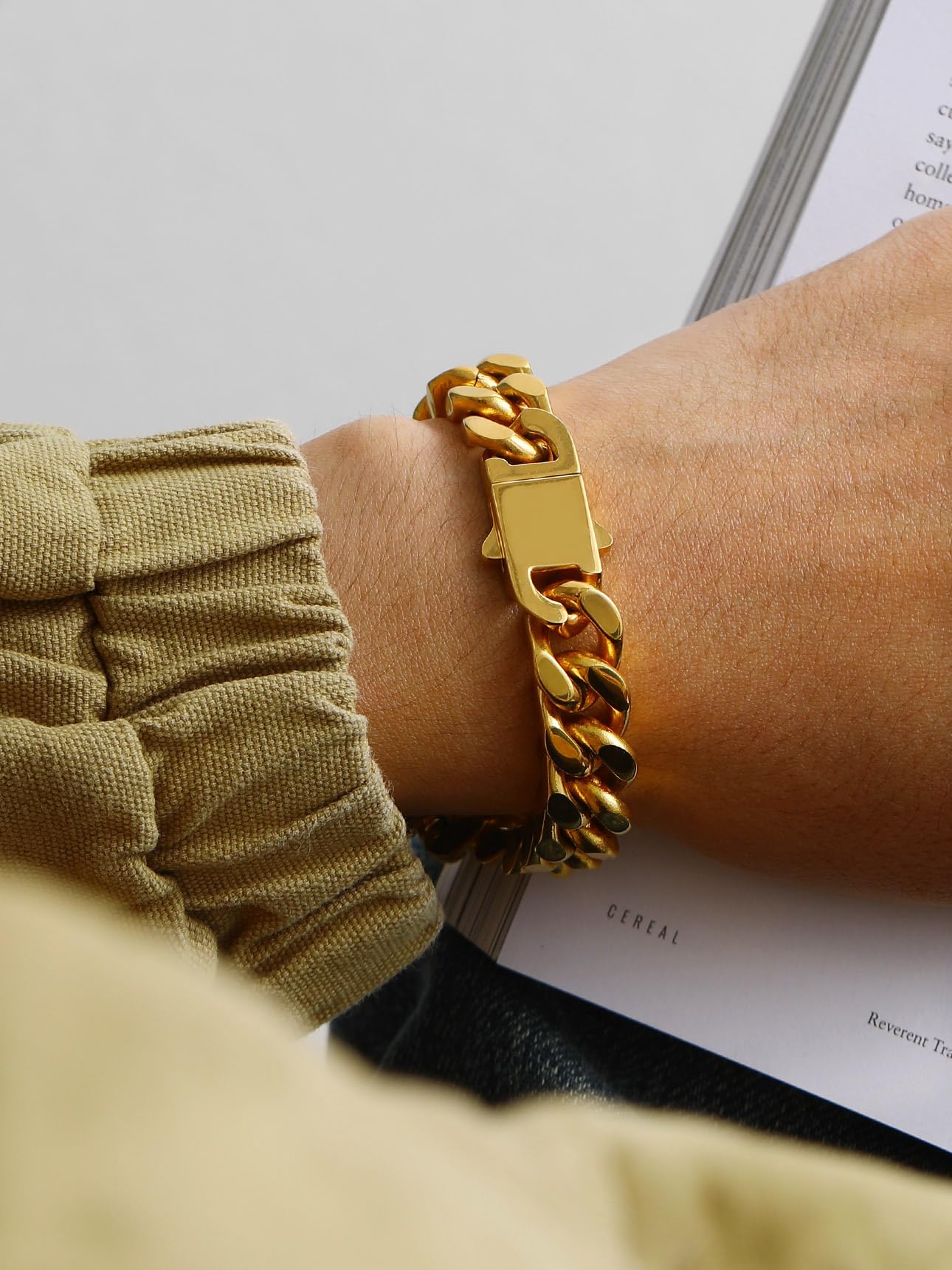 Bestyle Armband für Männer Herren 12,5MM breit Fashion Kettenarmband Damen Kubanische Miami Armkette Länge 19cm Goldkette mit Geschenkbox