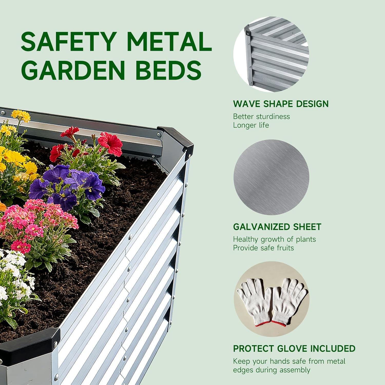Small Raised Garden Bed Kit, 8x4x1ft Galvanized Steel Metal Planter Box for Vegetables, Outdoor Sturdy Deep Root Gardening Frame with Easy Assembly, No Bottom, No Rot