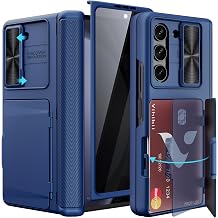 Vihibii for Samsung Galaxy Z Fold 5 Case with Card Holder & Privacy Screen Protector & Slide Camera Lens Cover & Rugged Hinge Protection, Heavy Duty Durable Wallet Phone Case for Galaxy Z Fold 5, Blue