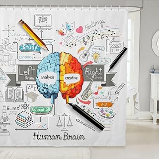 Feelyou Human Brain Shower Curtain Waterproof Fabric Bath Curtain Kids Girls Boys Analysis and Creative Bathroom Shower Curtain Sets with 12 Hooks for Bathroom Showers, Bathtubs 72"x72"
