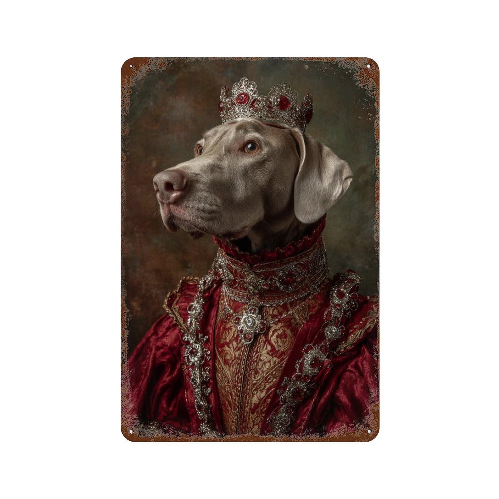 Royal Dog Portrait Aged Metal Wall Plaque 11.8"x7.9", for Office, Studio And Wall Decor, Novelty Wall Decor