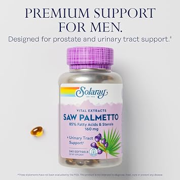 SOLARAY Saw Palmetto Extract - Prostate Health and Urinary Tract Support - 136 mg Fatty Acids and Sterols - Lab Verified, (240 Servings, 240 Softgels)