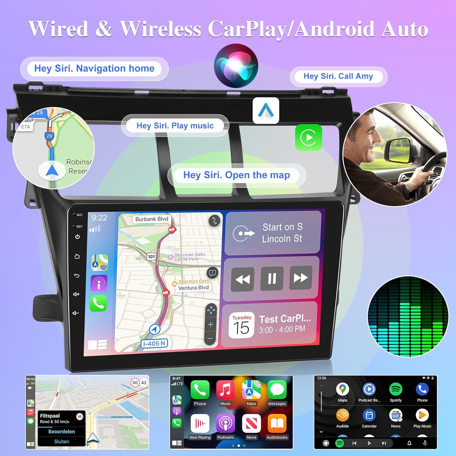[4G+64G] 8 Core Car Radio for Toyota Yaris Vios 2007 2008 2009 2010 2011 2012 - Android 13 Touch Screen Stereo, DSP 32 EQ Audio/IPS Screen/Carplay/Android Auto/SWC/BT 5.0/WiFi