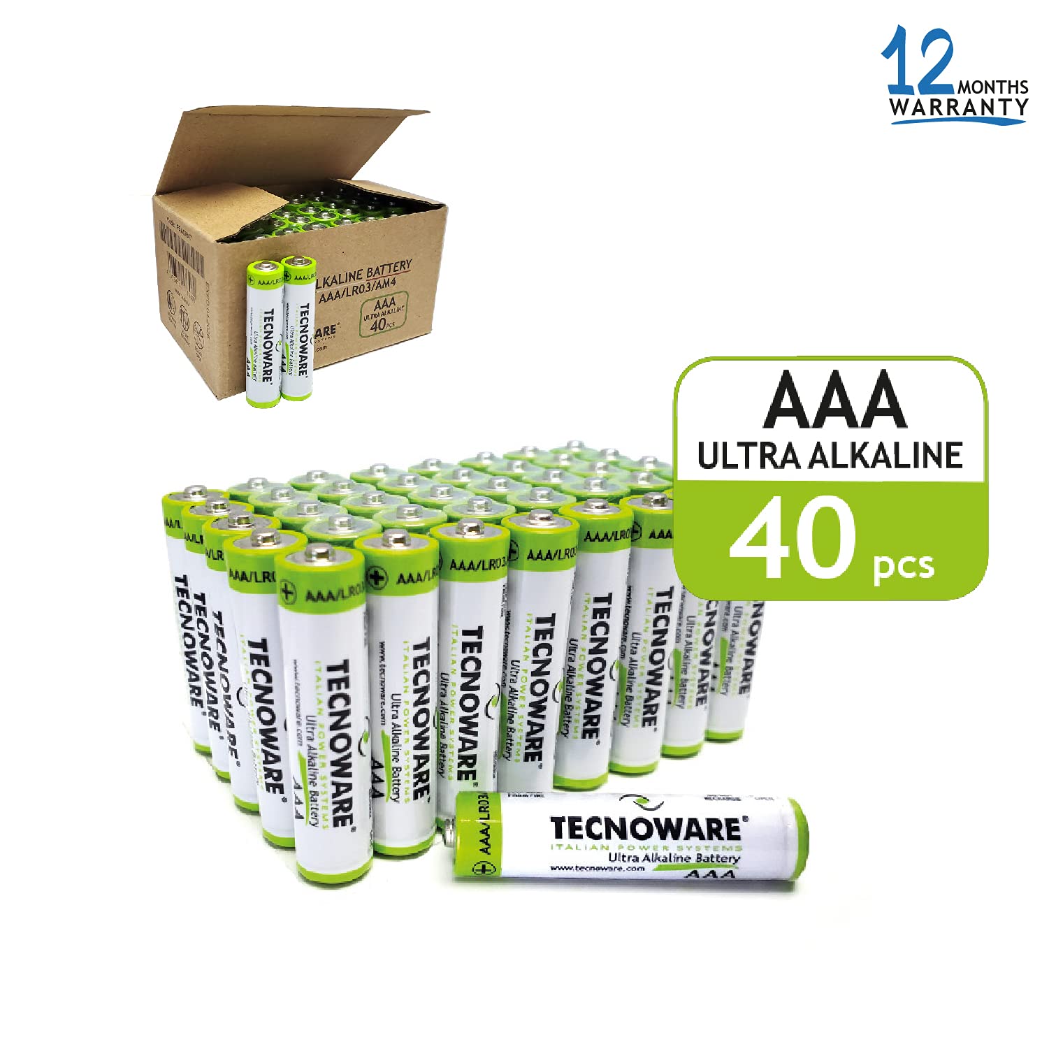 Tecnoware Power Systems - Pilas Alcalinas AAA, paquete de 40, 1,5V, Energía Duradera para Juguetes y Mandos, Protección Antifugas, Ecológicas con Embalaje Reciclable, AAA - 3
