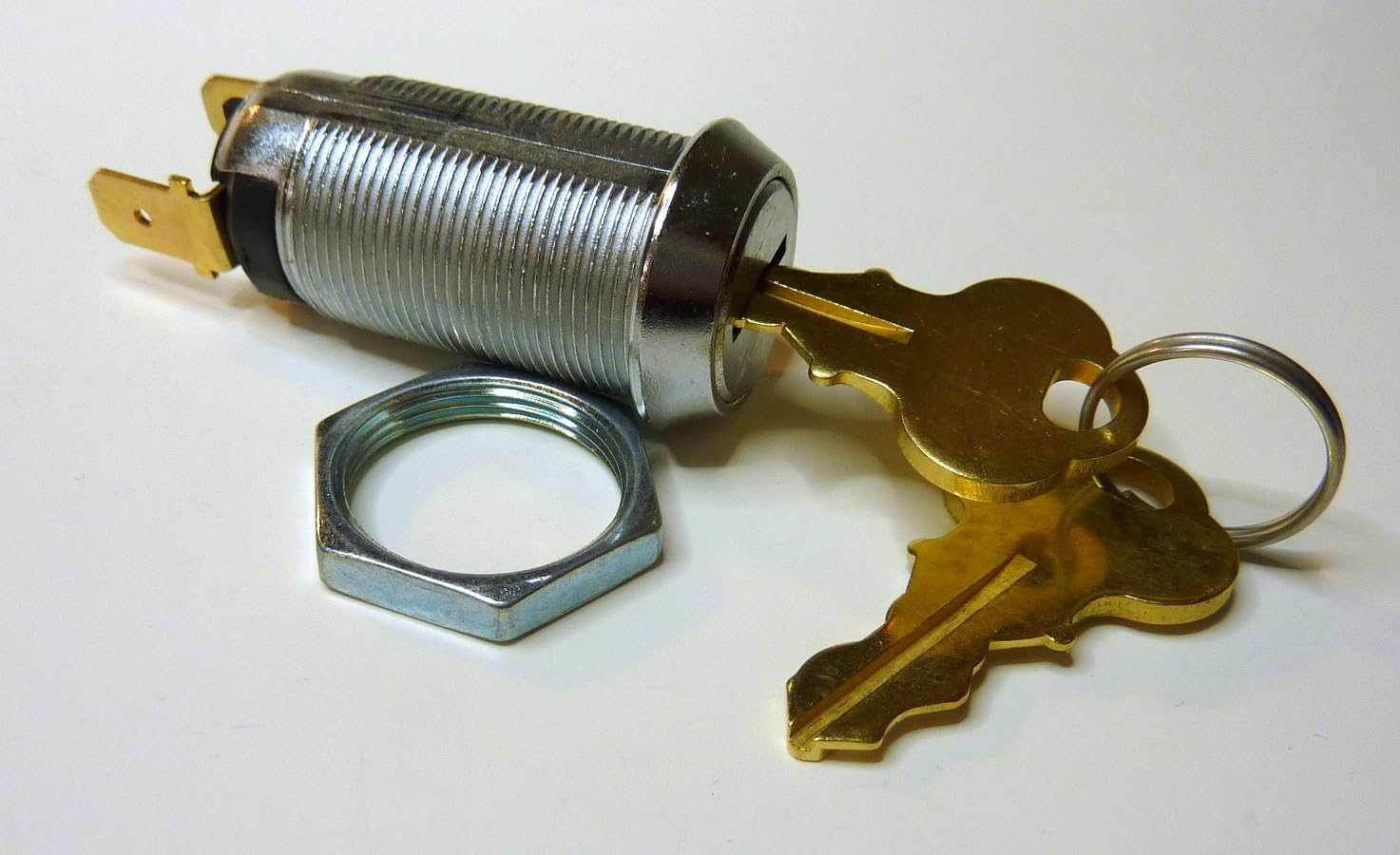 On/Off Switch Lock, Keyed Alike, Key Removable in Off Position.250 Terminal with 2 Keys & Nut; 30-1086-01