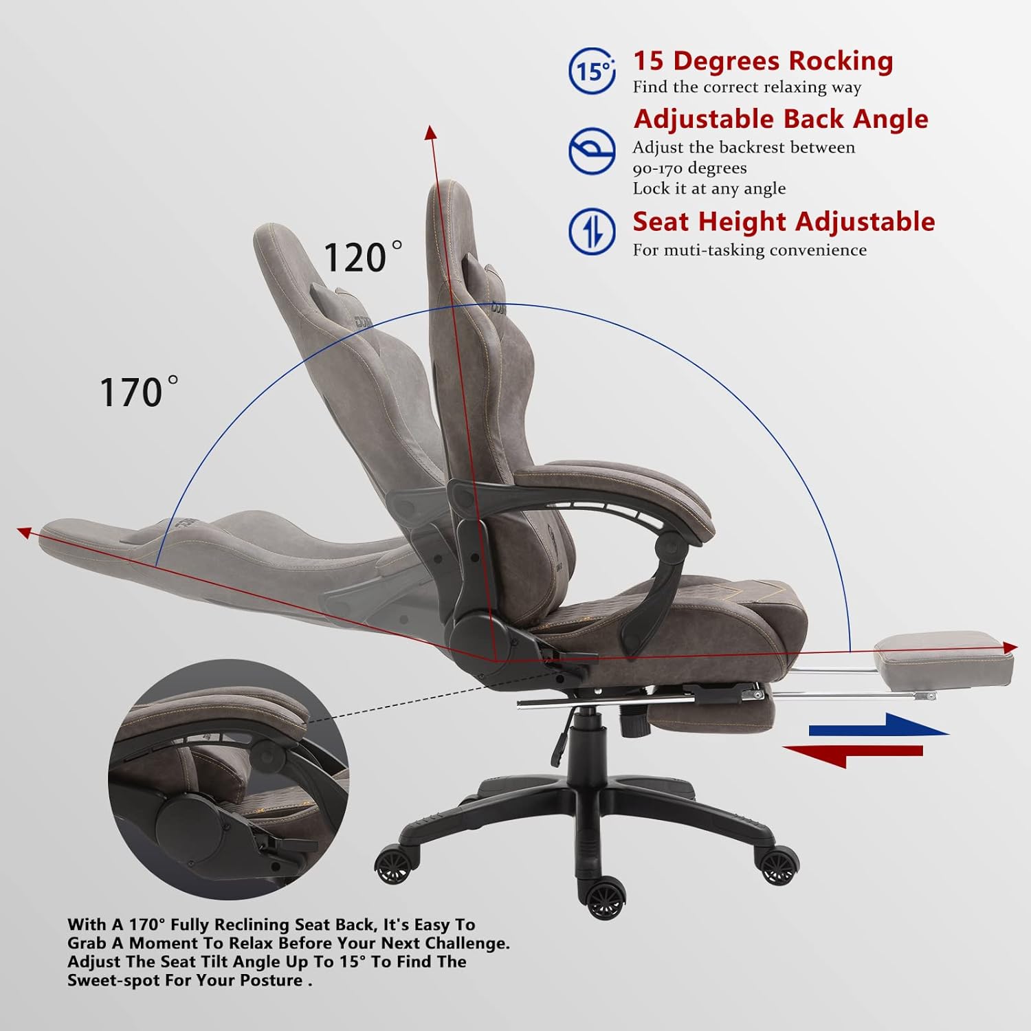 71gpOLVQfYL._AC_SL1500_ Dowinx Gaming Chair Big and Tall, Ergonomic Game Chair for Adults with Footrest and Massage Lumbar Support, High Back Computer Gamer Chair PU Leather, 350Lbs, for Office, Home, Brown