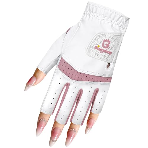 GIAMZONP Womens Fingerless Golf Glove Left Hand 1 Pack, Breathable Ladies Summer Half Finger Golf Glove with Non-Slip Grip for Women Golfers