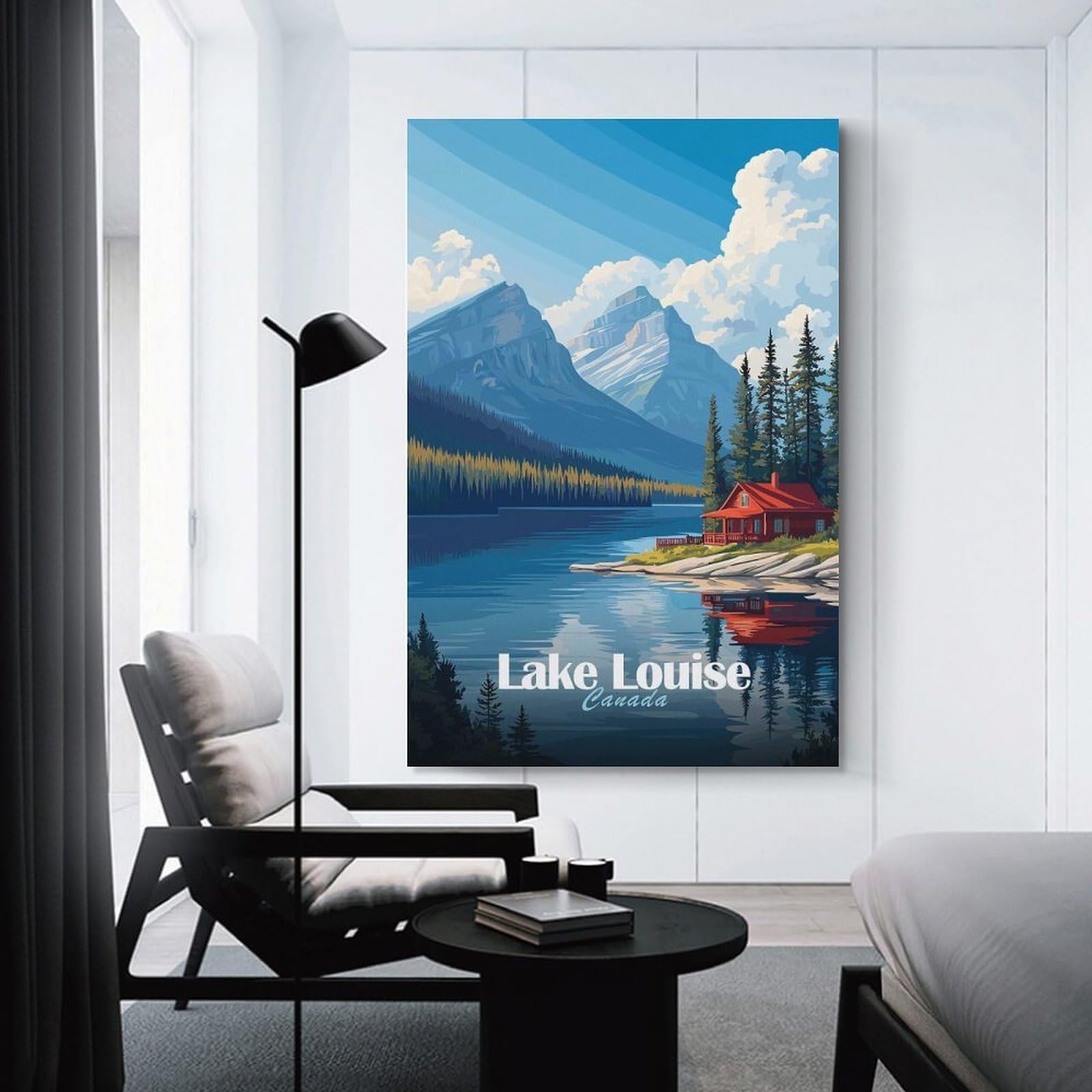Junmoney Decorative Canvas Print Lake Louise Cabin, 20x30inch(50x75cm), for Study, Office Or Apartment Decor, Gift Idea for Housewarming And Birthdays