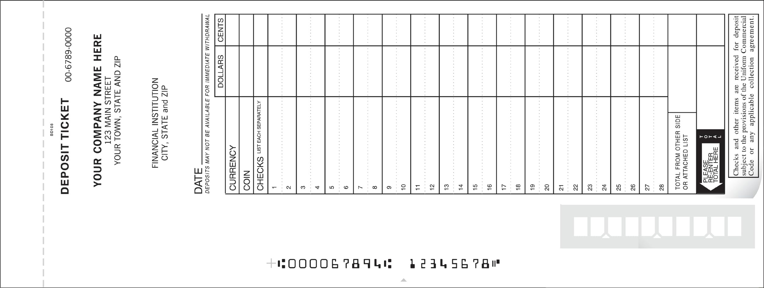 5Forms 100058 1-Part Booked Deposit Tickets Extra Lines for Deposits 8 7/8 x 3 3/8" Qty 150
