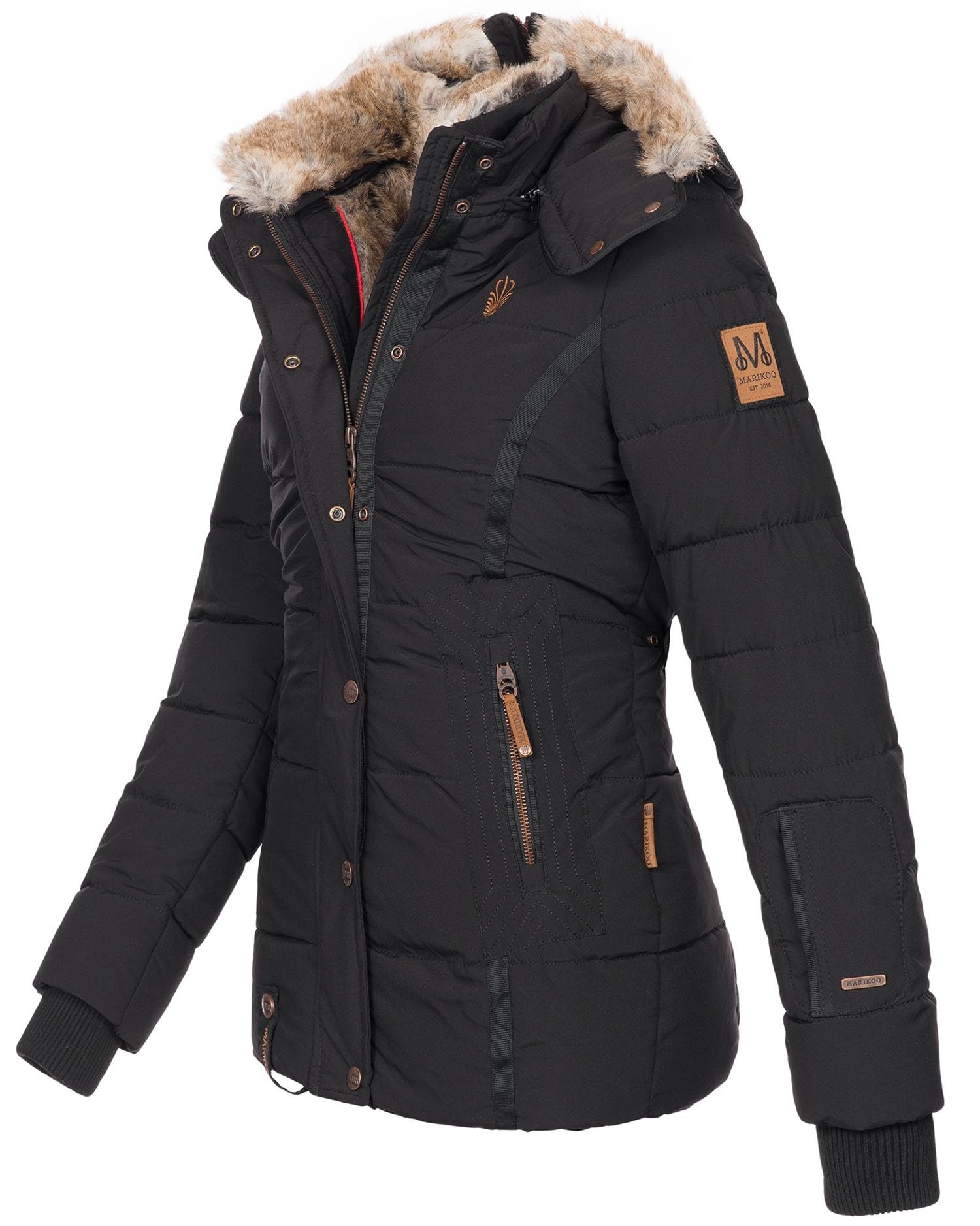 MARIKOO warme Damen Winter Jacke Winterjacke Steppjacke gefüttert Kunstfell B658