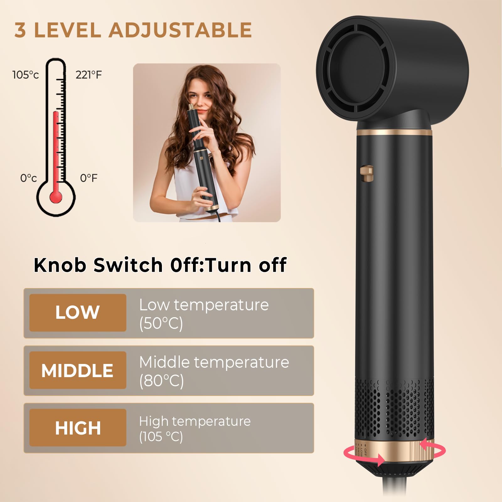 UKLISS Secador 5 en 1, Hair Styler Moldeador de Pelo con Cepillo Aire Caliente, Alisadores de Pelo, Rizador Pelo Automatico, Secador Pelo Rizado, Hair Dryer Airstyler Regalos para Styling -Negro