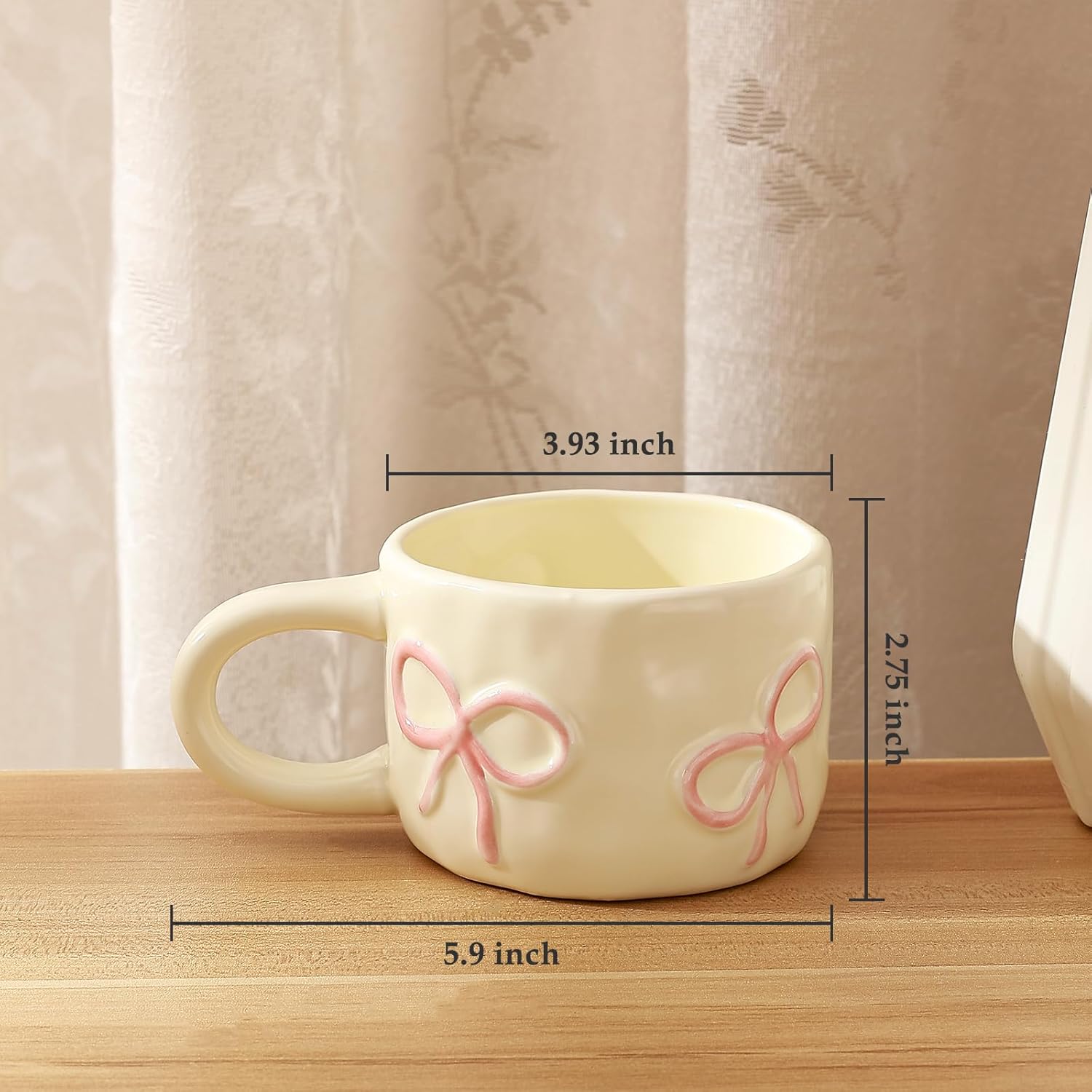 Koythin Coquette Bow Ceramic Coffee Mug, Funky Novelty Cup for Tea Milk Latte Cocoa, 8.5oz /250ml Perfect for Home, Office, or Birthday (Pink) - Image 2