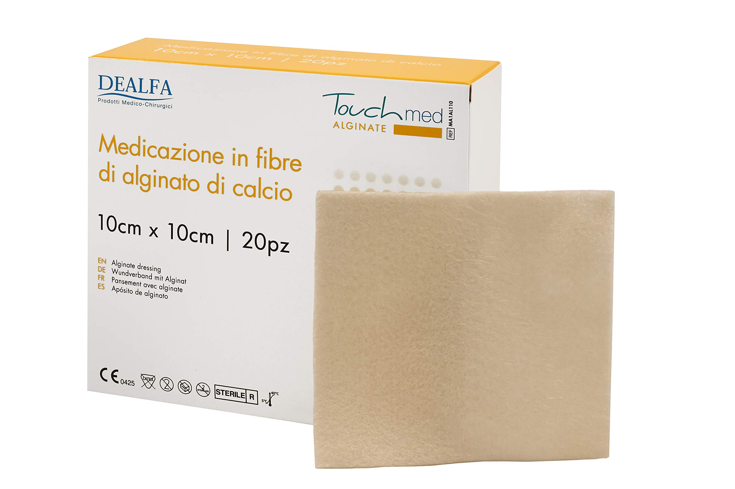 TOUCHMED Medicazione Sterile in Fibre di Alginato di Calcio - 10x10 cm - Elevata Assorbenza - Azione Emostatica - Monouso - Busta Singola da 1 Pezzo - Confezione da 20 Buste