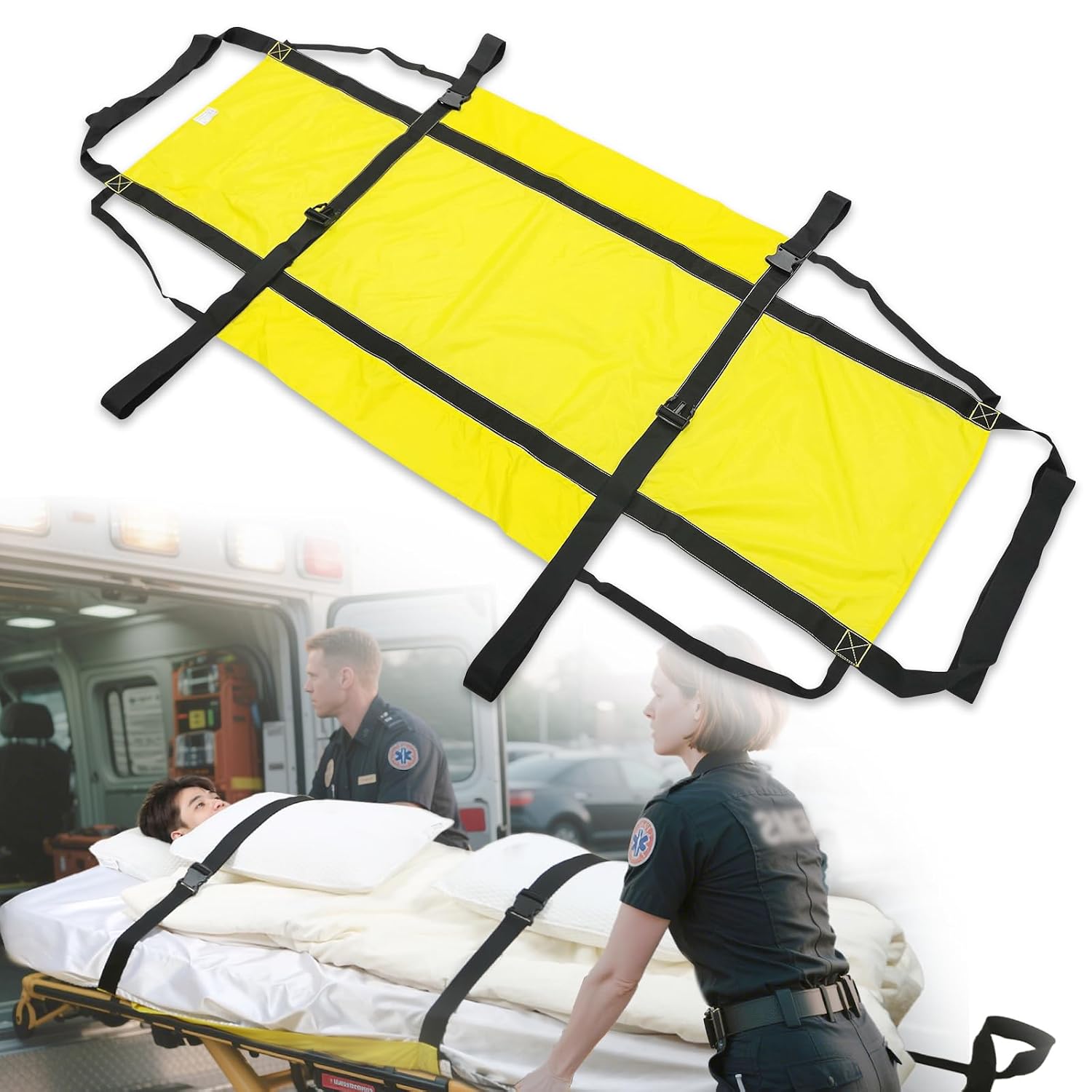 Rescue Essentials Emergency Evacuation Sheet with Safety Buckle Belts,Rescue Sheet for Bedridden Patient Transfer and Evacuated in Emergency