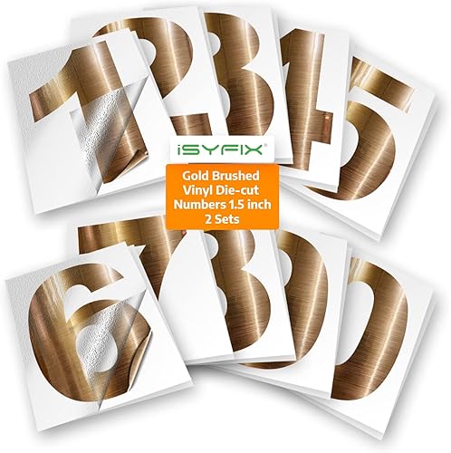Vista 53 de iSYFIX - 2 juegos de calcomanías de números de 4 pulgadas, calcomanías de vinilo de alta calidad troqueladas y precortadas para buzón, ventanas, Oro