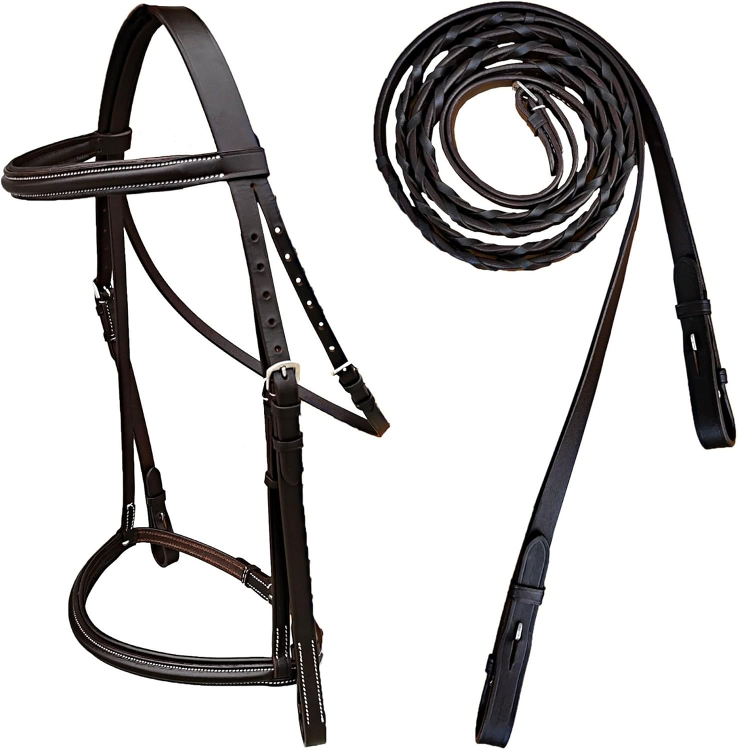 Majestic Ally Padded Raised English Bridle, Premium Leather, Matching Laced Reins