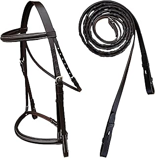 Majestic Ally Padded Raised English Bridle, Premium Leather, Matching Laced Reins