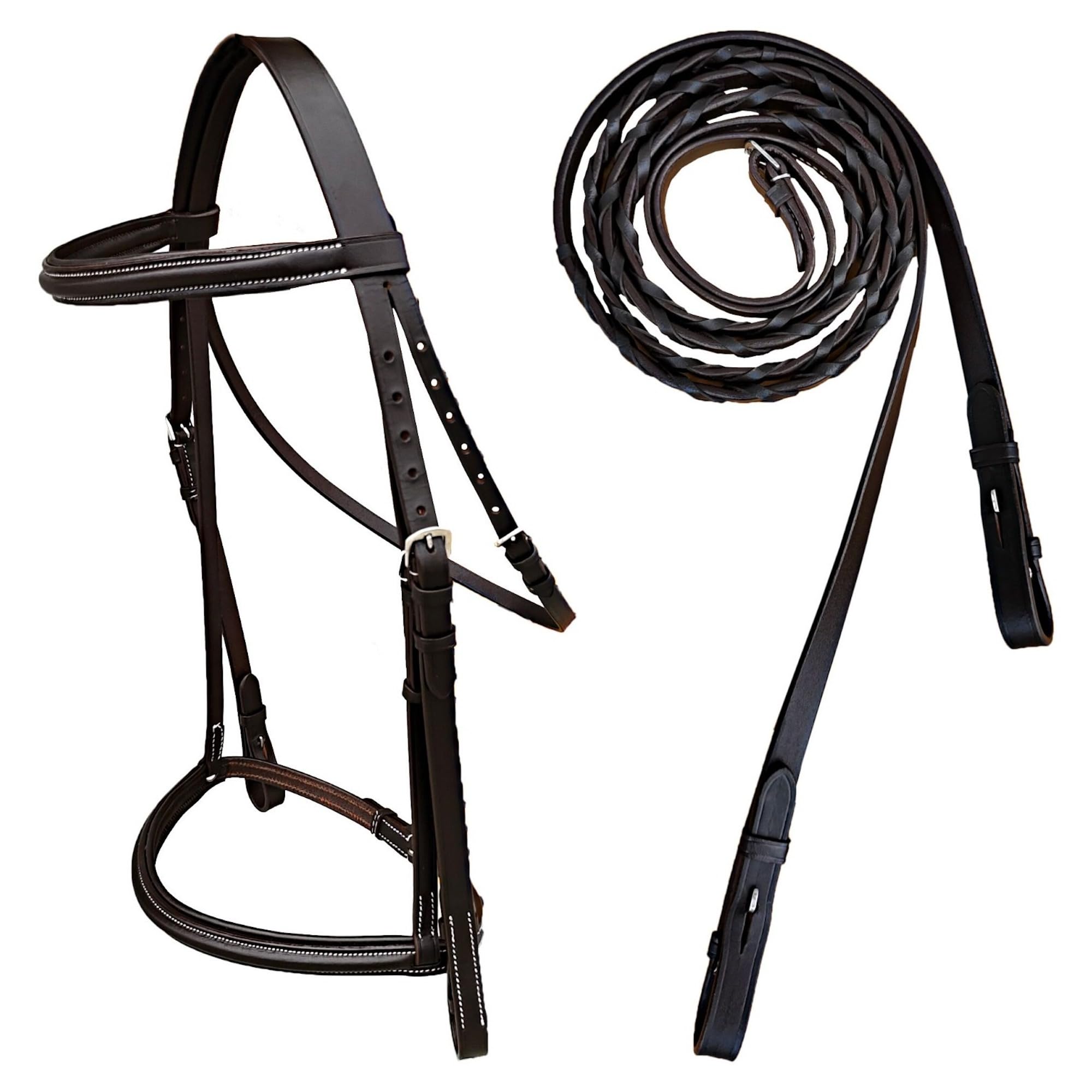 Majestic Ally Padded Raised English Bridle, Premium Leather, Matching Laced Reins (Brown)