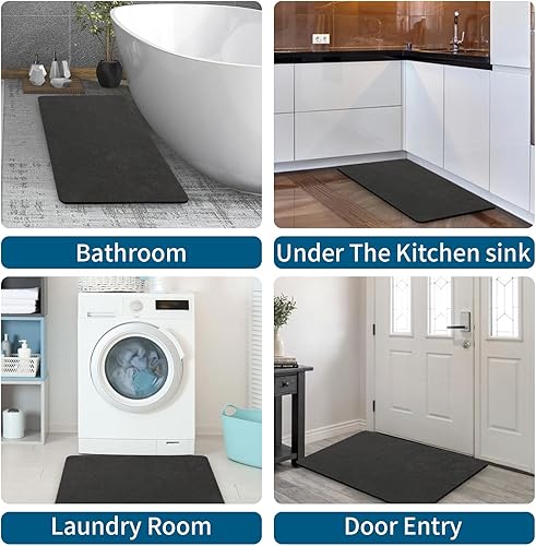 Miniatura 6 de Tapetes de baño superabsorbentes, de secado rápido, tapetes de baño de goma antideslizante, fáciles de limpiar, lavables a máquina, delgados (gris