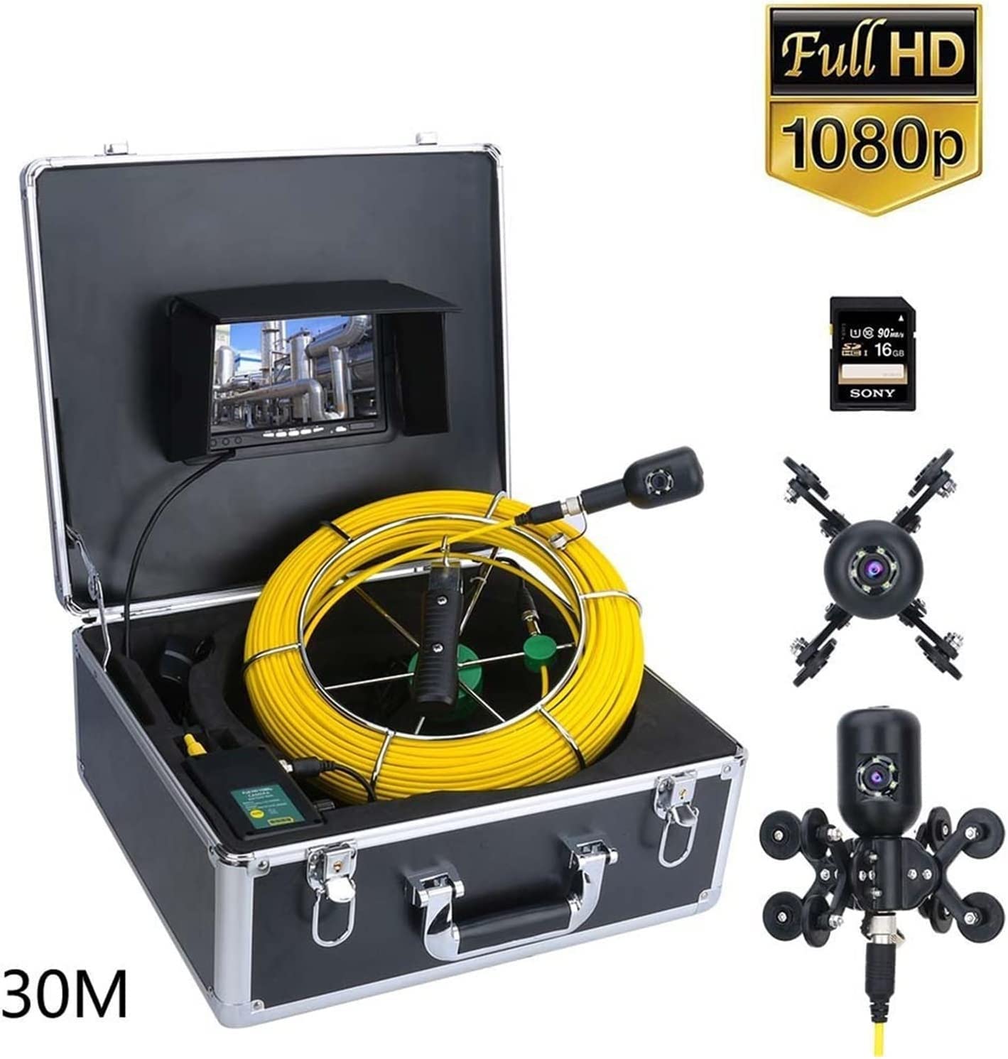 Telecamere di ispezione Telecamera di ispezione Endoscopio DVR da 7 Pollici 30M HD Doppia Lente Scarico Fognatura Conduttura Endoscopio Industriale
