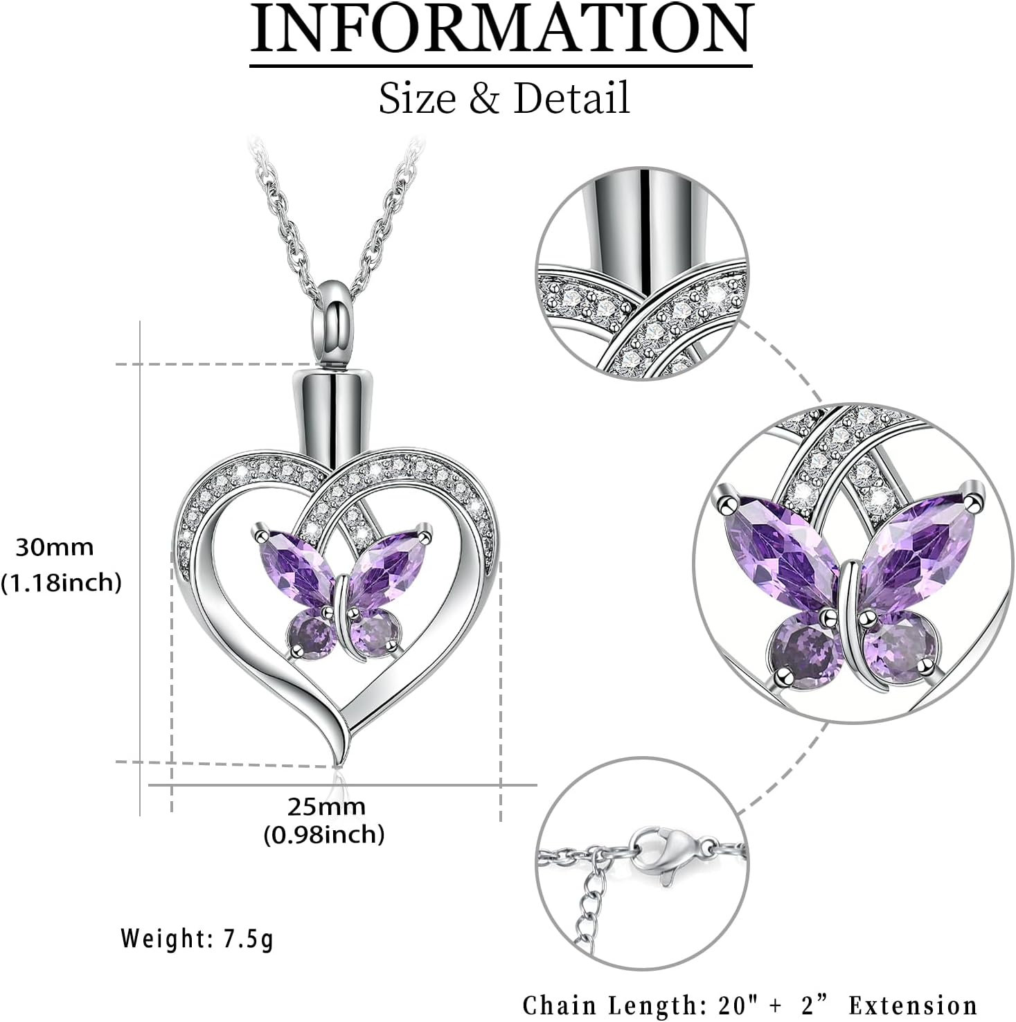 shajwo Heart Urn Necklace for Ashes for Women Butterfly Cremation Jewelry Crystals Ash Loved One Memorial Pendant - Image 2