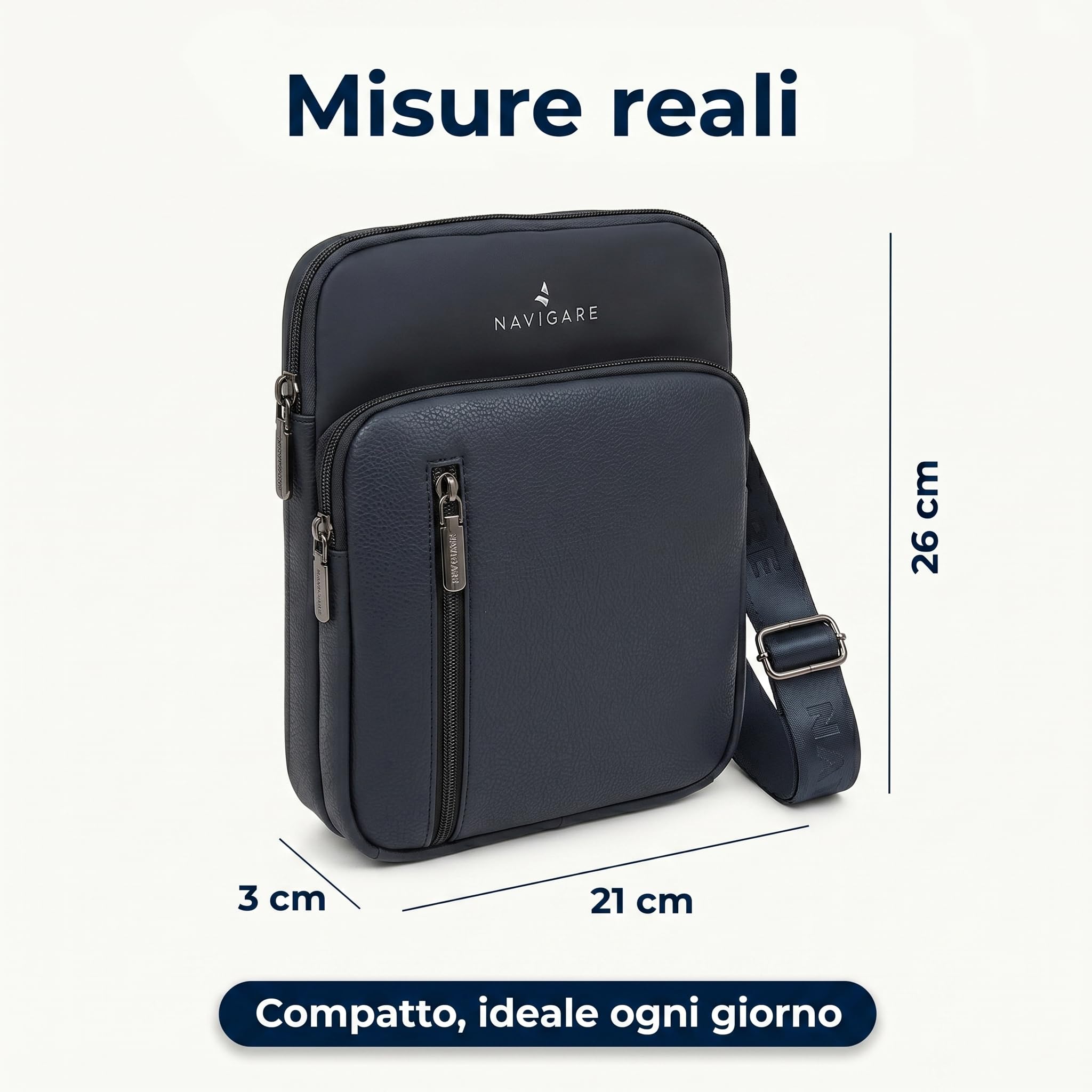 Navigare BORSELLO UOMO TRACOLLA – Borsello Uomo in Ecopelle con Tracolla Regolabile, 2 Tasche con Zip e Scomparti Interni, Stile Elegante e Casual per Lavoro, Viaggio e Tempo Libero