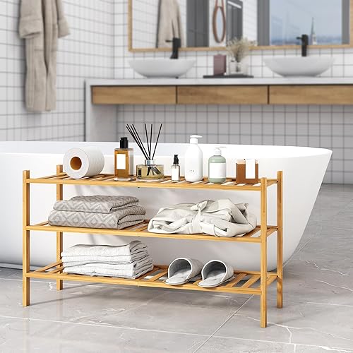 Miniatura 34 de Zapatero de bambú de 2 niveles para entrada, apilable, resistente, multifuncional, zapatero independiente para dormitorio, pasillo, armario Natural