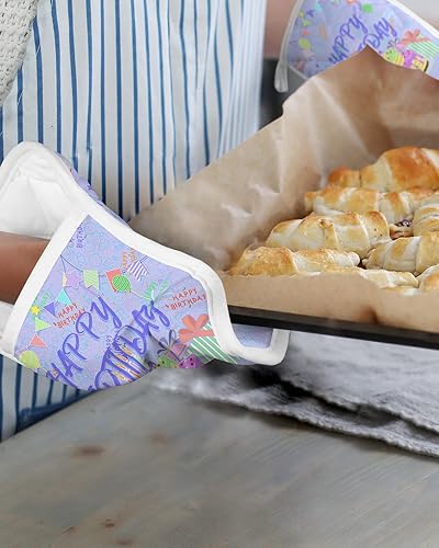 Miniatura 6 de Birthday Cake Blue 5Pcs Pot Holders for Kitchen,Non Slip &amp; Heat Insulation Terry Cloth Potholder Set with Pocket,Thick Hot Pad Oven Mitts Trivet