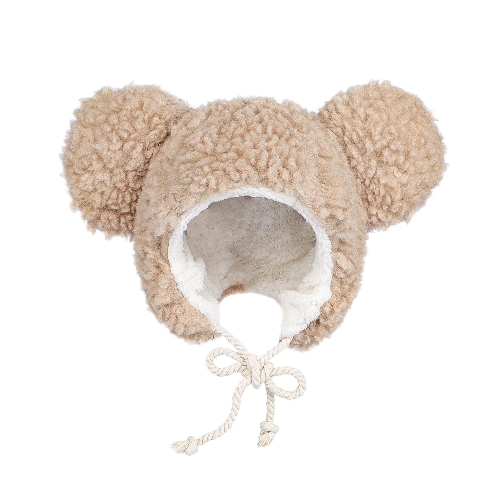 Xinchia Women's Khaki Cute Animal Earflap Hooded Hat For Fluffy Fleece Lined Trapper Hat Winter Thermal Skull Ski Cap With Chin Strap Soft Warm Earflap Hat Outdoor Cap Fancy Dress Costume Accessories