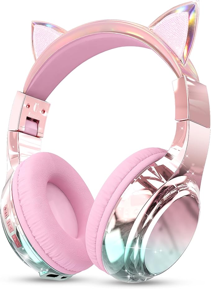JYPS Auriculares Niños, Metálico Cascos Inalámbricos Bluetooth Niña, 40h Tiempo de Reproducción, 74/85/94dB Limitador Volumen, Bluetooth5.3, Auriculares Infantiles para iPad/Tablet