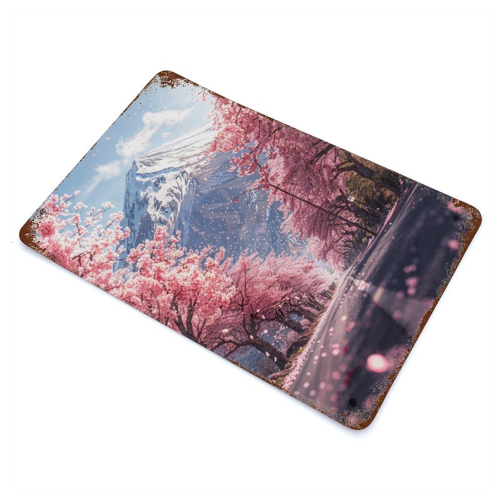 Japanese Mount Fuji Road Decorative Tin Sign 11.8"x7.9", Ideal for Basement, Hobby Room And Garage Decor