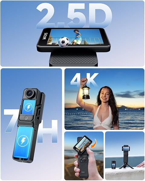 SJCAM C400 vlogカメラ 4K POCKET|7時間連続撮影|手ブレ補正搭載 アクションカメラ 小型|ハンドルコントローラー 三脚 磁気ストラップ付属|デュアルタッチスクリーン ウェアラブルボディカム|8倍ズーム POVカメラ|スキー/バイク/自転車/ヘルメット撮影対応 XYDL - 2
