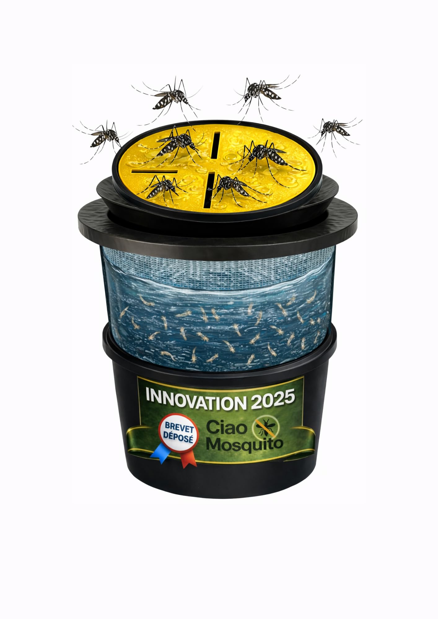 Piège à Moustiques Tigres avec Récipient & Couvercle – Innovation 2025 – Piège à Larves Écologique sans Insecticide – Solution Anti Moustique Jardin Terrasse Balcon – Ciao Mosquito®