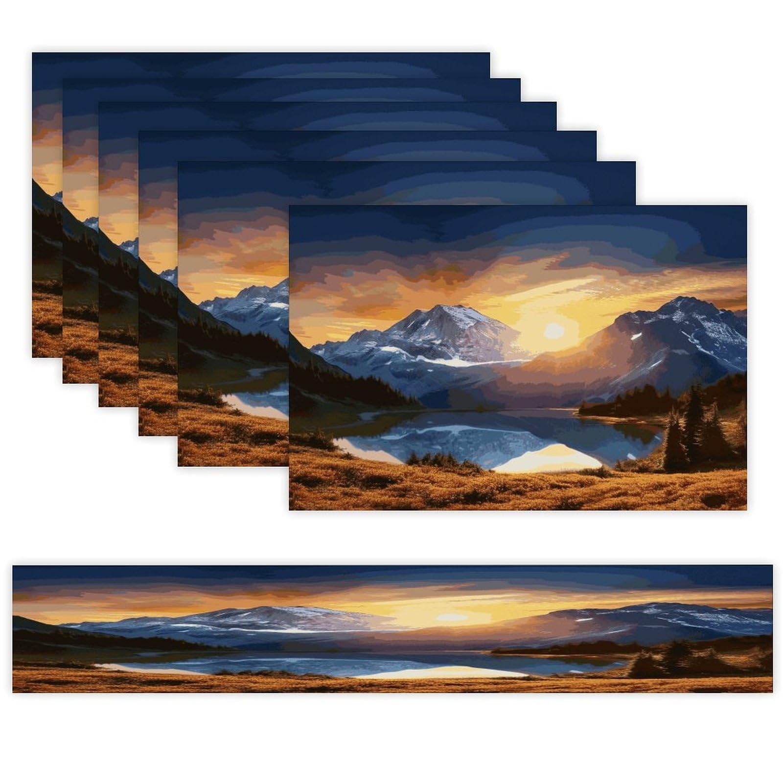 Mountain Sunrise Table Runner and Placemats Set of 6 for Kitchen Washable Table Mats Heat Resistant Place Mats Non-Slip Place Mat Wipeable Placemat(6 Placemats+1 Table Runner)