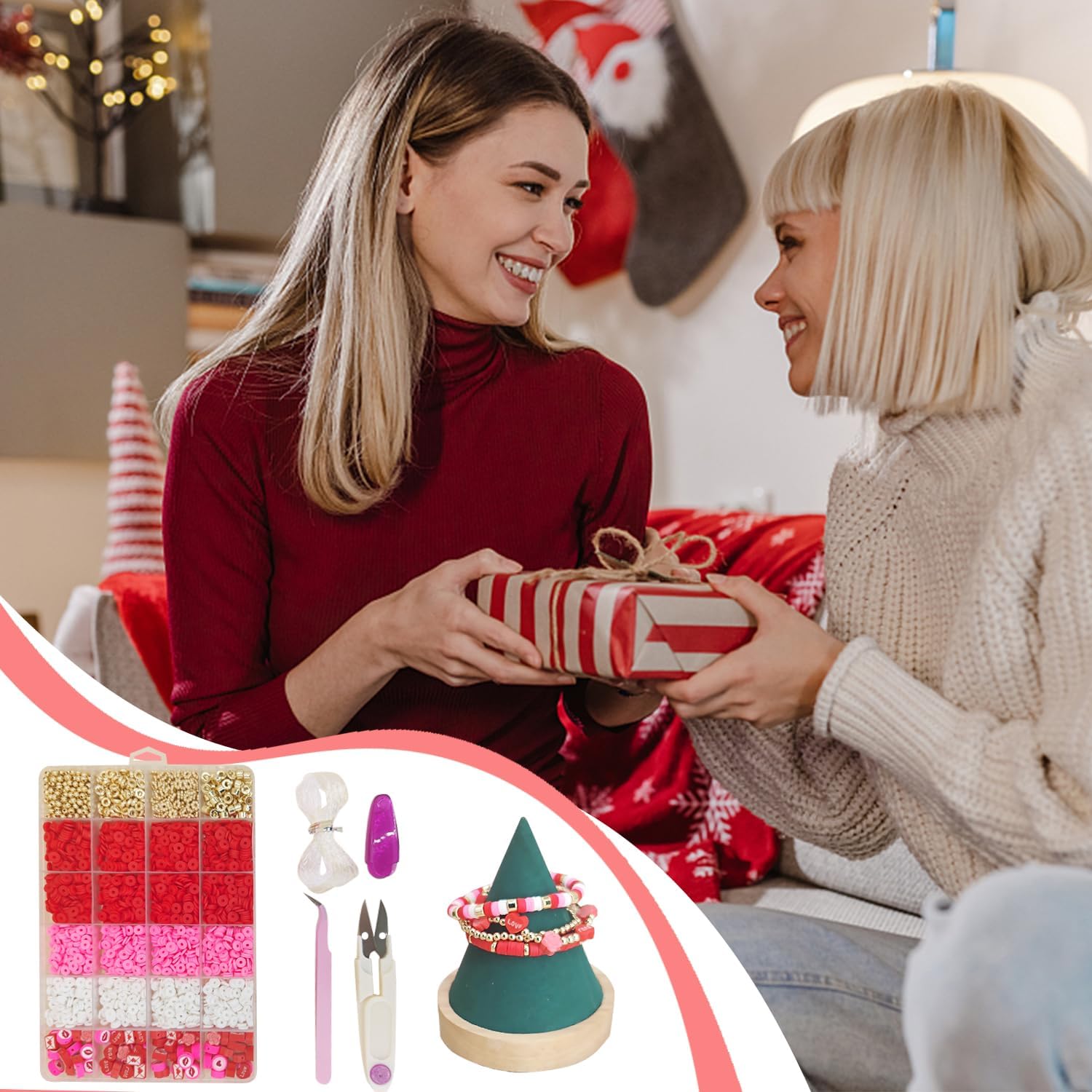 MIIIM Red Clay Bracelet Kit - Heishi Beads, Clay Charms, Gold Spacer Beads - Jewelry Making & Friendship Bracelet Kit for Valentine's Day, Crafts, Raves, Gifts - Image 6