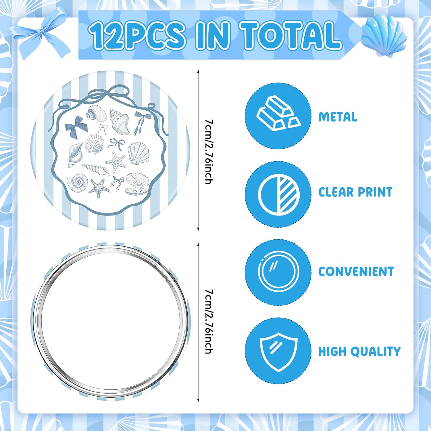 Wenqik 12 Pcs Shells Compact Mirrors, Beach Round Pocket Mirror Bulk, Mini Makeup Mirrors, Handheld Portable Mirror Gift for Women Girls Night Party Disco Party Favors Purse Travel