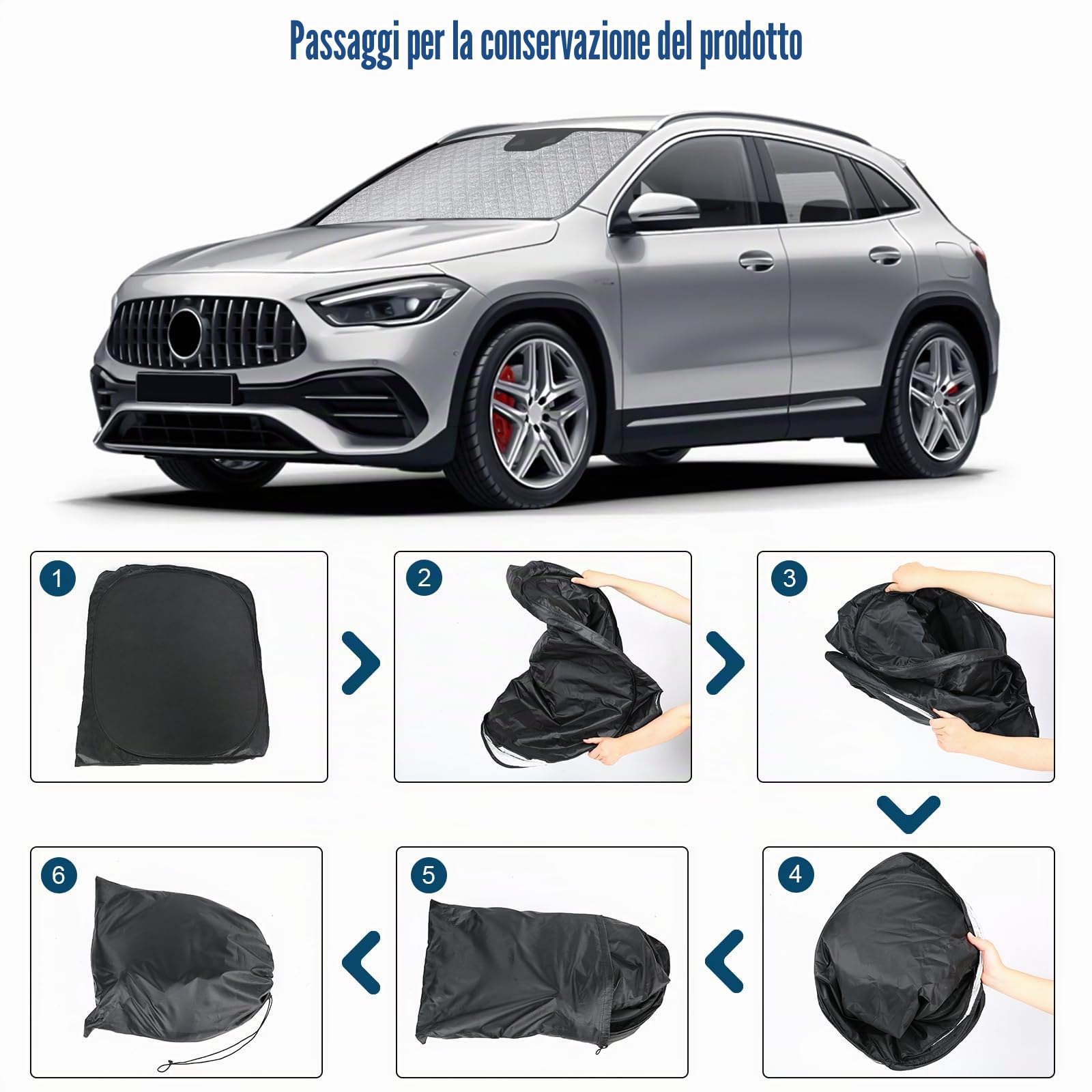 Copertura del Parabrezza Dell'auto Compatibile con Mercedes-Benz GLA H247 2020-2025, Parasole per Parabrezza per Auto Interno Pieghevole, Protezione Antipolvere Riflettente UV