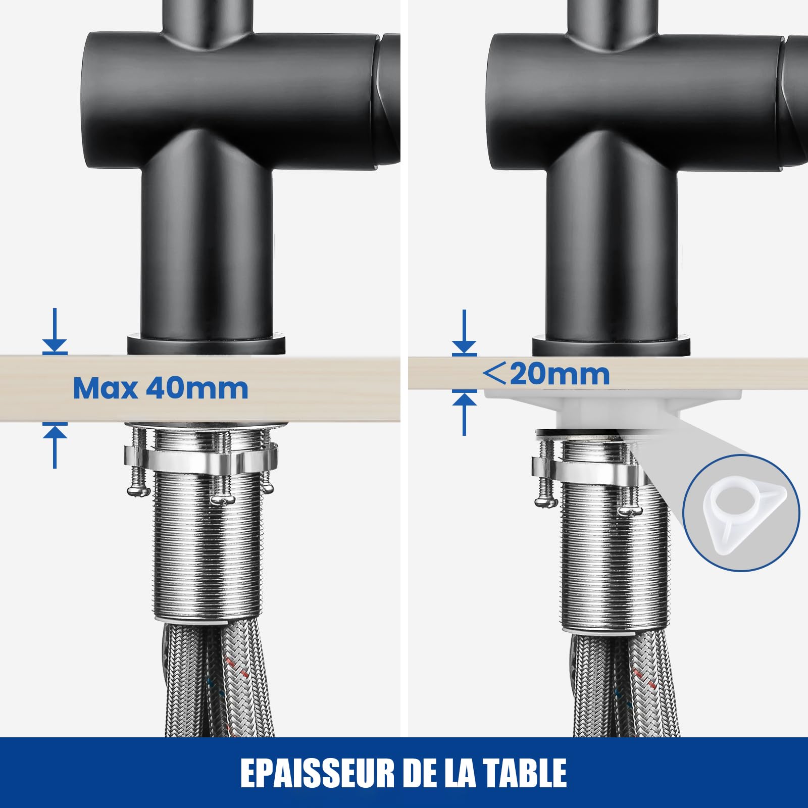 CECIPA Robinet de Cuisine Noir Extractible, Mitigeur avec Douchette 2 Modes de Jet, Rotation 360°, Haute Pression, Acier Inoxydable pour Évier de Cuisine