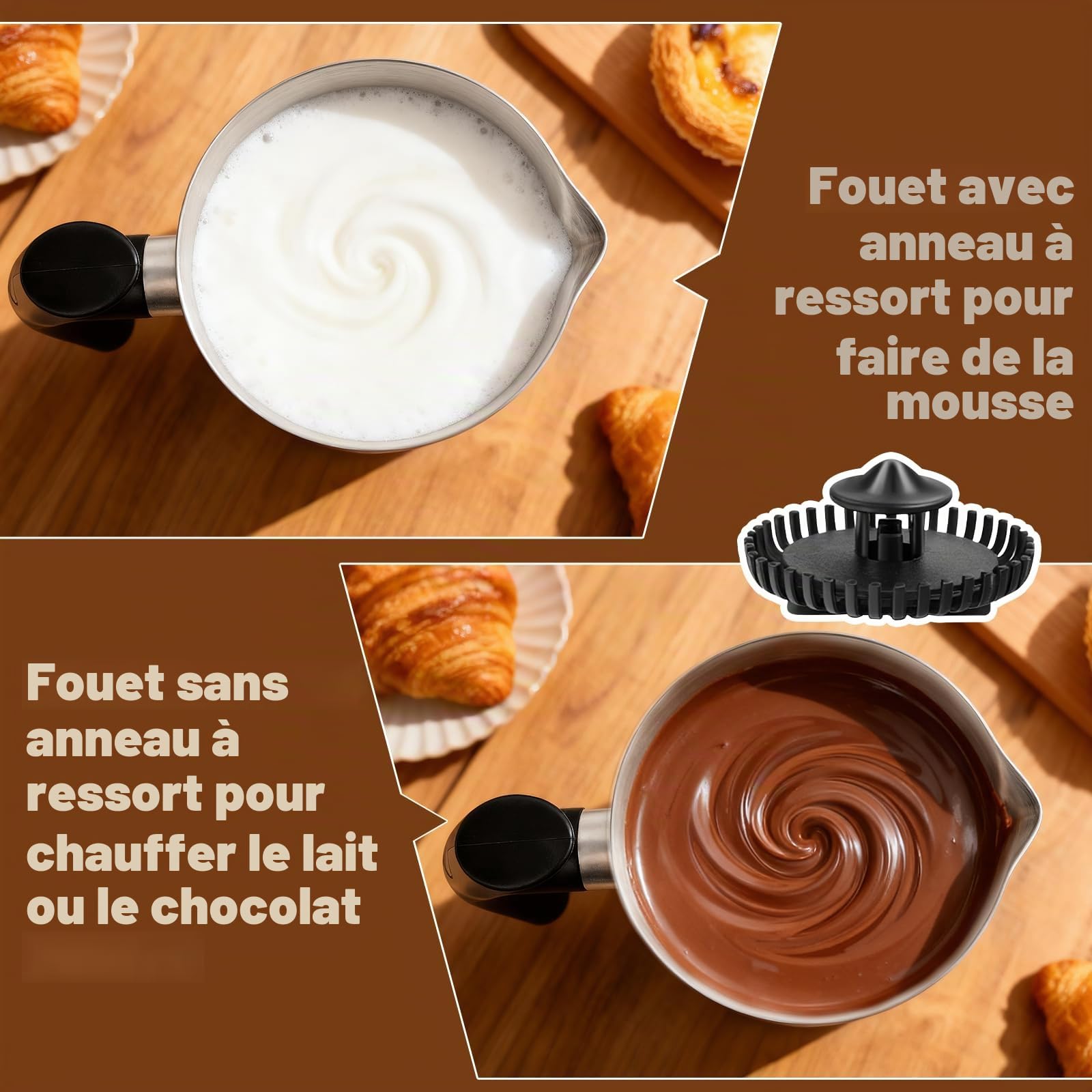 Mousseur à lait électrique – Mousseur 5-en-1, Pichet en acier inoxydable 500 ml, bol amovible et compatible lave-vaisselle, contrôle de la température, pour lait chaud et froid, cappuccino, latte