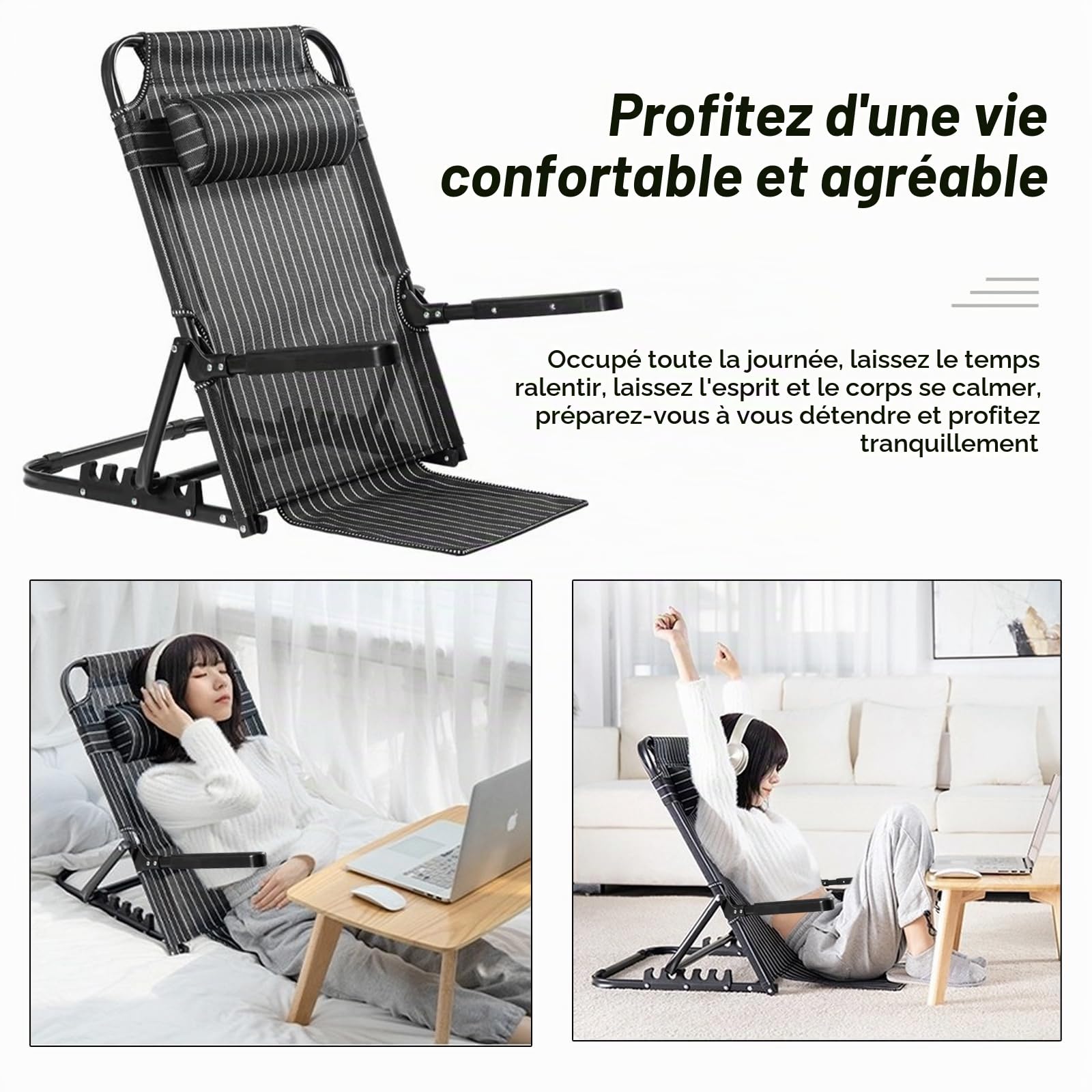 Aisny Coussin de Dossier de Lit, de Lecture Compensé Portable - Tapis de Plage Pliable Réglable Multi-Angles pour Lire, se Reposer, Récupérer - Chaise Longue