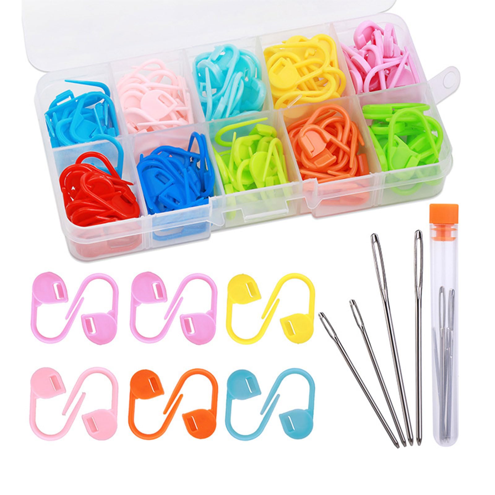 Tsophreniq 600 / 1500Pcs Colorful Stitching Markers with 20 / 75Pcs Big Eye Knitting Needle, Knitting Accessory for Stitching Needlework Tool