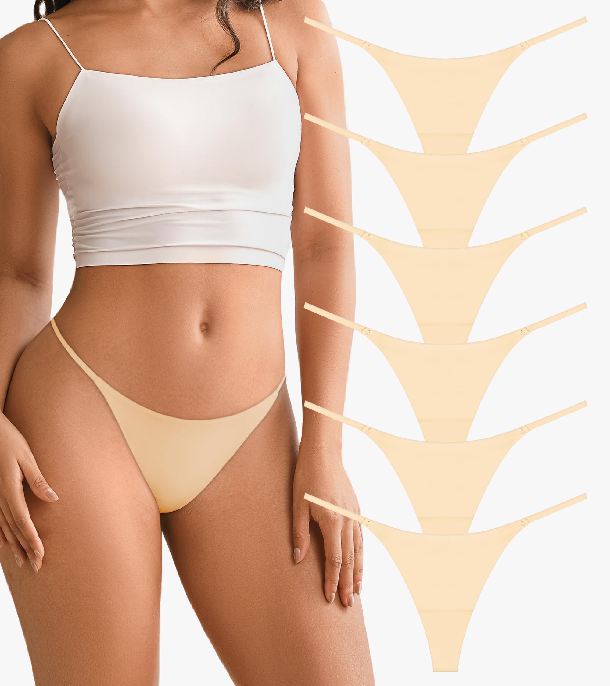 DEANGELMON Seamless G-string Thongs for Women - No Show Thong Underwear Low Rise Stretch Panties Workout Pack