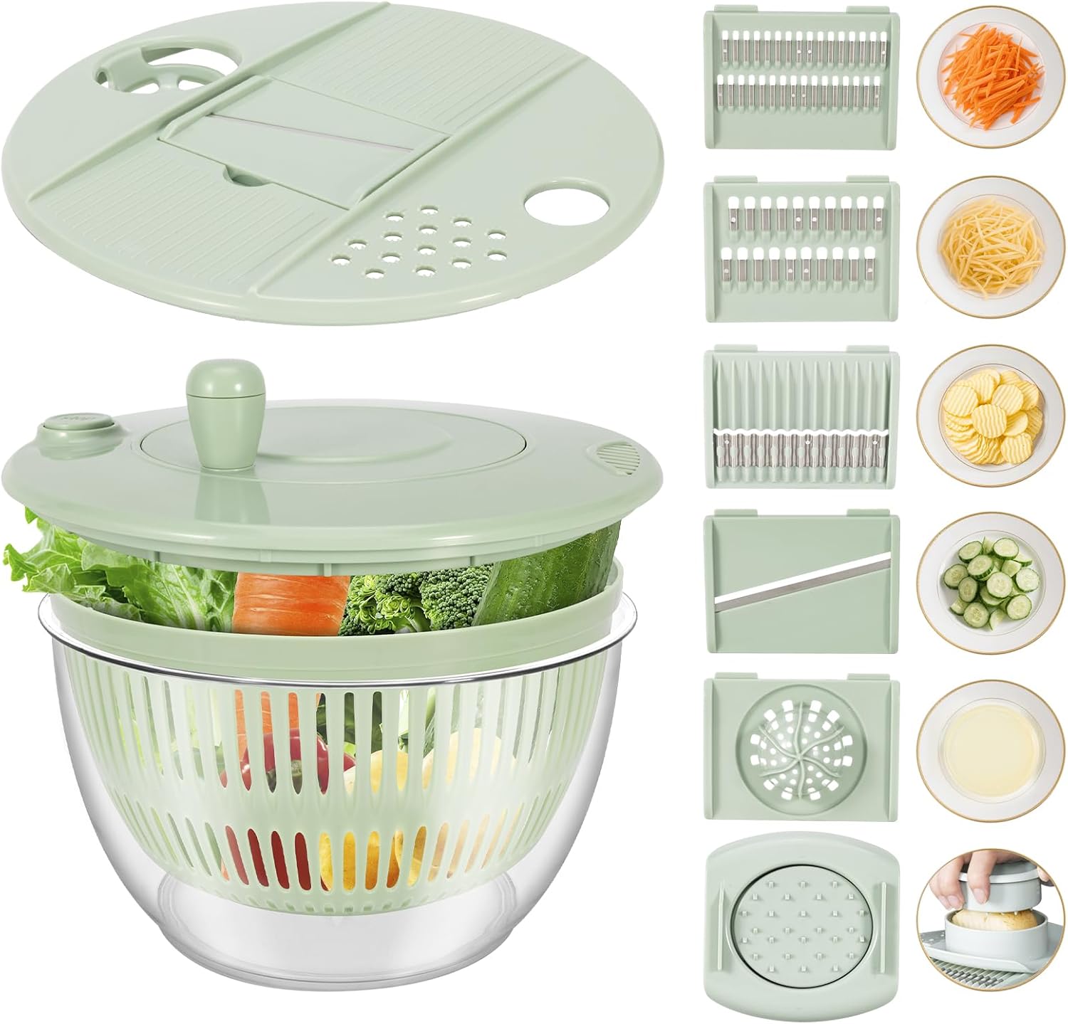 Large Salad Spinner, Vegetables Fruits Wash Bowl with 5 Blades Slicer, Lettuce Spinner with Drain, Egg Yolk Strainer Shredder, Salad Preparation Bowl Kitchen Colander, 5.3 Qt Large Salad Spinner, Vegetables Fruits Wash Bowl with 5 Blades Slicer, Lettuce Spinner with Drain, Egg Yolk Strainer Shredder, Salad Preparation Bowl Kitchen Colander, 5.3 Qt