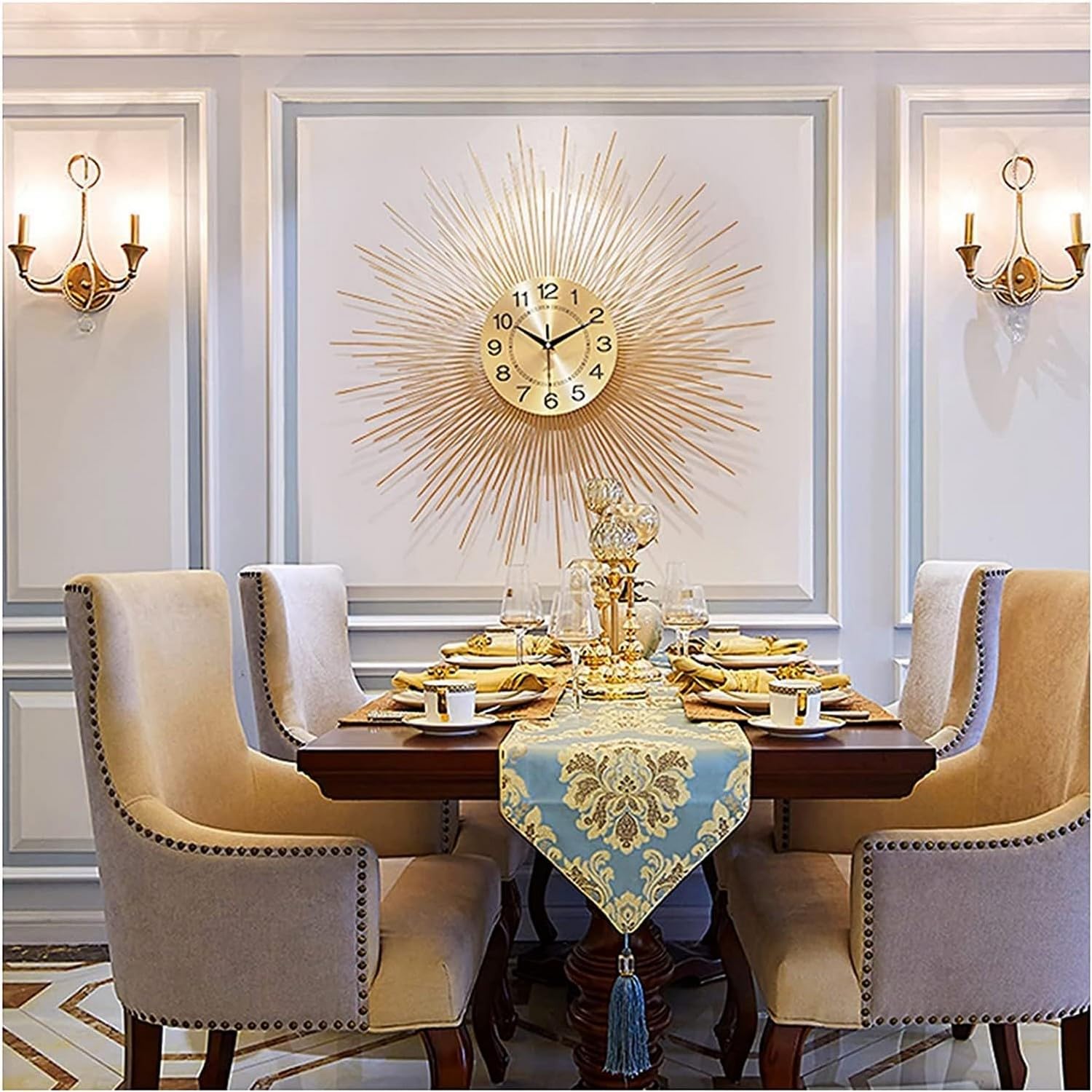 SaryEdge Modern 3D Art Metal Clock Wall Clock Large Silent Quartz Decorative Clock for Bedroom Kitchen Decoration, Gold,