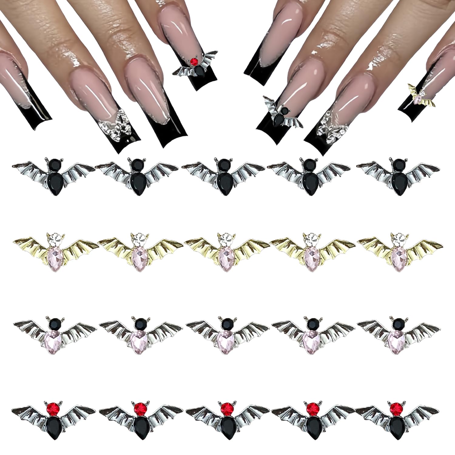 20Pcs Halloween Nail Art Charms 3D Alloy Bat Nail Charms Halloween Nail Charms for Acrylic Nails Black Purple Red Bat Nail Art Rhinstone Cute Halloween Nail Supplies for Women Nail Art DIY-image-38