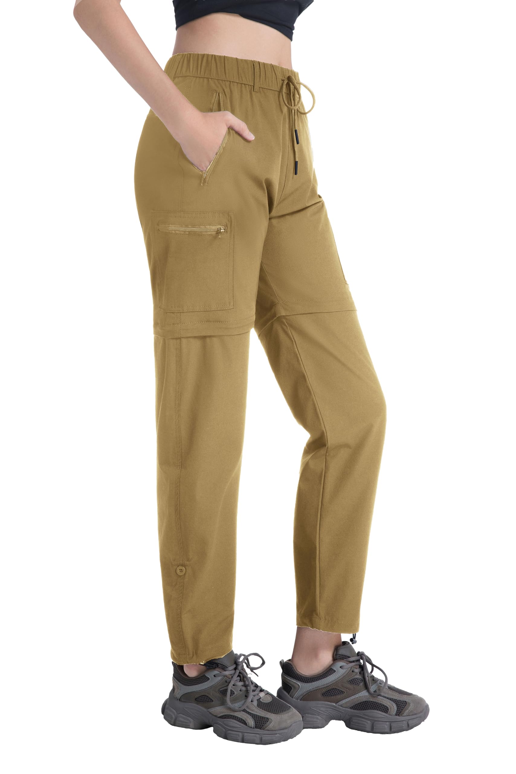 W JIANWANG Damen Zip-Off Wanderhose Trekkinghose, Atmungsaktiv Schnell Trocknend Outdoorhose, Abnehmbare Funktionshose mit 5 Reißverschlusstaschen, Leichte Stretch Sommer Hiking Pants